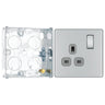 BG Screwless Polished Chrome 13A Single Switched Socket FPC21G with 25mm Steel Back Box by British General (BG-FPC21G+HGS02)