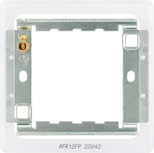 RFR12FP Back - The Grid modular range from British General allows you to build your own module configuration with a variety of combinations and finishes. This universal frame is suitable for installation of Grid screwless flatplates that fit 1 or 2 Grid modules. This frame has a fixed integrated plastic gasket to protect metal edges …