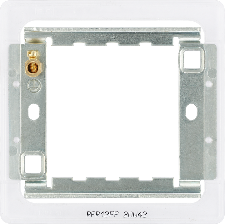 RFR12FP Back - The Grid modular range from British General allows you to build your own module configuration with a variety of combinations and finishes. This universal frame is suitable for installation of Grid screwless flatplates that fit 1 or 2 Grid modules. This frame has a fixed integrated plastic gasket to protect metal edges …