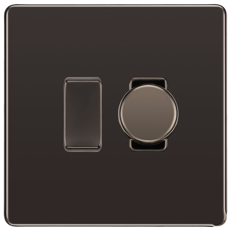 BG Black Nickel Screwless 2 Gang Switch 1x Dual Mode LED Dimmer 1x Intermediate Switch
