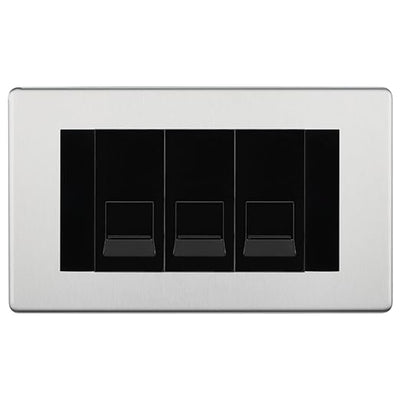 BG Screwless Brushed Steel 3 Gang RJ11 Telephone Socket Euro Module - Black Insert by British General (BG-FBSRJ113B)