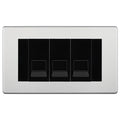 BG Screwless Brushed Steel 3 Gang RJ11 Telephone Socket Euro Module - Black Insert