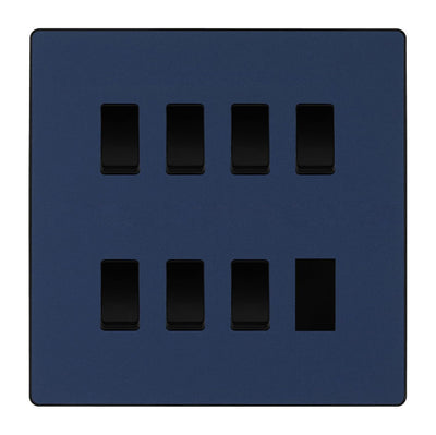 BG Evolve Matt Blue 7 Gang Intermediate Custom Grid Light Switch with Back Box Included by British General (BG-Evolve-DB-7G-CUSTOM-7x INT SWITCH)