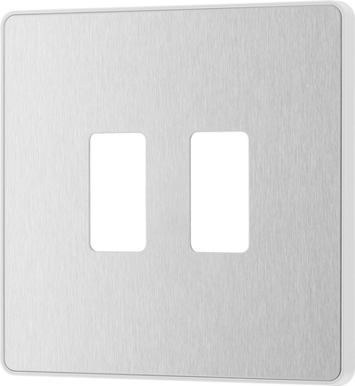 BG RPCDBS2W Evolve Grid Brushed Steel 2 Module Square Front Plate - White Trim