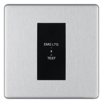BG Flatplate Screwless Brushed Steel 20AX 2 Way Emergency Lighting Test Key Switch - Key Included - Black Insert