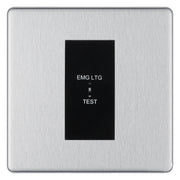 BG Flatplate Screwless Brushed Steel 20AX 2 Way Emergency Lighting Test Key Switch - Key Included - Black Insert