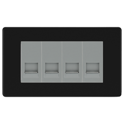 BG Screwless Matt Black 4 Gang Master Telephone Socket, Screw Terminal - Grey Insert by British General (BG-FFBBTMS4G)