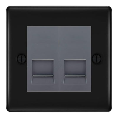 BG Nexus Matt Black Double IDC Secondary Telephone Socket - Grey Insert by British General (BG-NFBBTS2G)