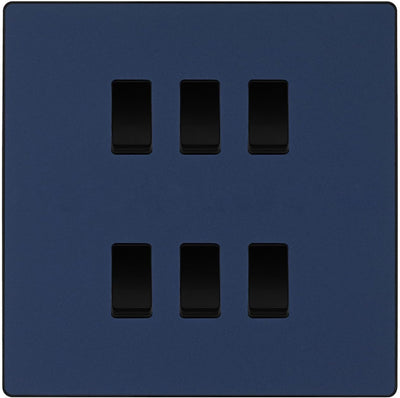 BG Evolve Matt Blue 6 Gang Intermediate Custom Grid Light Switch with Back Box Included by British General (BG-Evolve-DB-6G-CUSTOM-6x INT SWITCH)