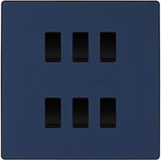 BG Evolve Matt Blue 6 Gang Intermediate Custom Grid Light Switch with Back Box Included by British General (BG-Evolve-DB-6G-CUSTOM-6x INT SWITCH)