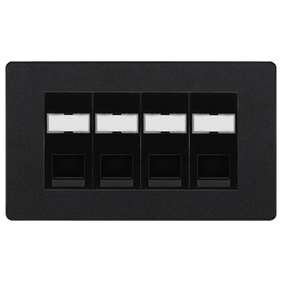 BG Evolve Matt Black 4 Gang RJ45 Cat5e Data Socket Black Inserts by British General (BG-PCDMBRJ454C5EB)