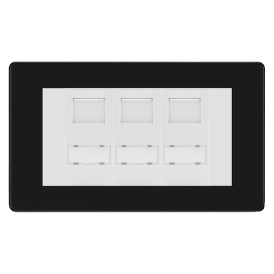 BG Screwless Matt Black 3 Gang RJ45 CAT6 Data Socket White Inserts by British General (BG-FFBRJ453C5EW)