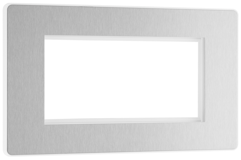BG PCDBSEMR4W Brushed Steel Evolve 4 Euro Module Front Plate - White Insert