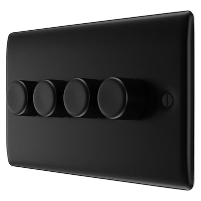 BG Nexus Matt Black 200W 2 Way Quadruple Trailing Edge Dimmer Switch NFB84 with 25mm Steel Back Box