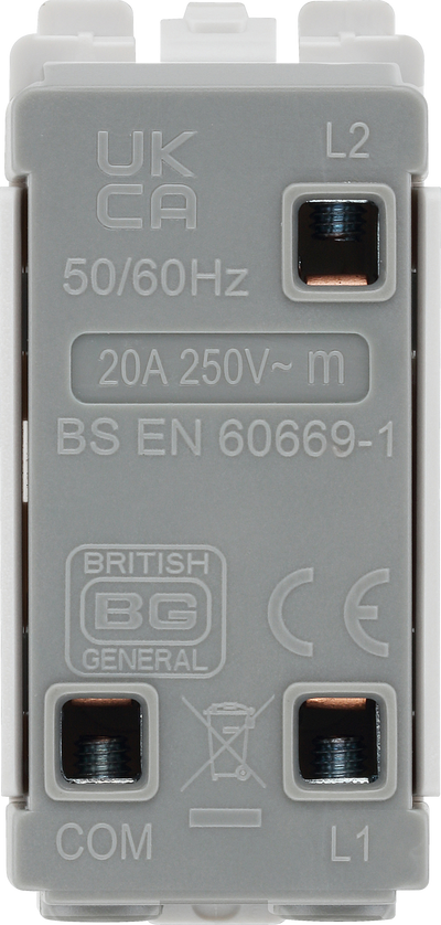 BG RBS12C Nexus Grid Brushed Steel 20AX 2 Way 1 Pole Centre-Off Switch Module
