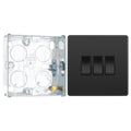 BG Evolve Black Chrome 3 Gang 20A 16AX 2 Way Light Switch PCDBC43B with 25mm Steel Back Box