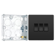 BG Evolve Black Chrome 3 Gang 20A 16AX 2 Way Light Switch PCDBC43B with 25mm Steel Back Box