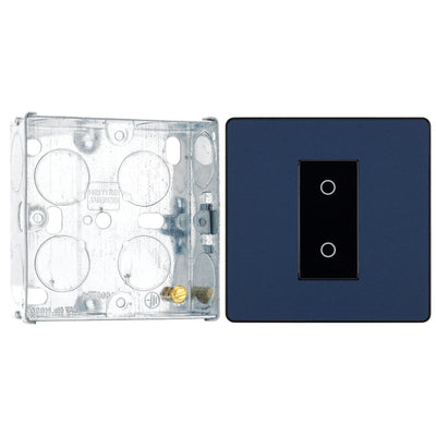 BG Evolve Matt Blue 1 Gang 200W Trailing Edge Master Touch Dimmer PCDDBTDM1B with 25mm Steel Back Box