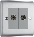 BG NBS63 Nexus Isolated co-axial, 2 gang Brushed Steel Satellite Socket Outlets