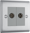 BG NBS63 Nexus Isolated co-axial, 2 gang Brushed Steel Satellite Socket Outlets by British General (BG-NBS63-Shopify-SA_1)