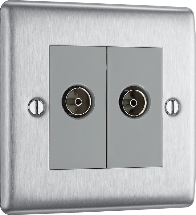 Communal Socket Key BG NBS63 Nexus Isolated co-axial, 2 gang Brushed Steel Satellite Socket ...