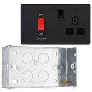 BG Evolve Matt Black 45A Switch 13A Switched Socket Cooker Control Unit PCDMB70B with 35mm Steel Back Box