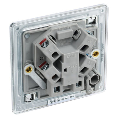 BG Screwless Polished Chrome 13A Unswitched Spur + Cable Outlet FPC55 with 25mm Steel Back Box