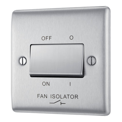 BG NBS15 Metal Brushed Steel 1 Gang 10A 10AX 3 Pole Fan Isolator Plate Switch