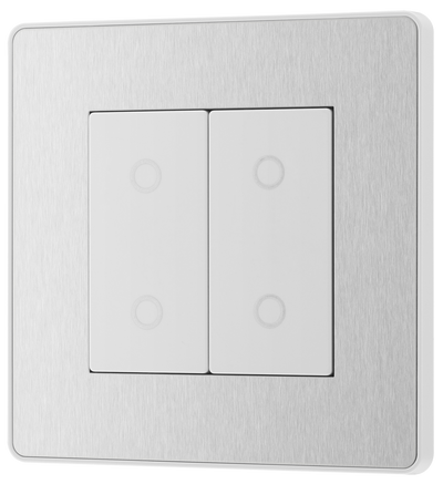 BG PCDBSTDM2W Brushed Steel Evolve 2 Gang 200W Trailing Edge Master Touch Dimmer - White Insert