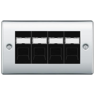 BG Nexus Polished Chrome 4 Gang RJ45 Cat6 Data Socket Outlet Black Inserts by British General (BG-NPCRJ454B)