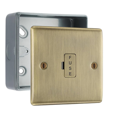 BG Nexus Antique Brass 13A Unswitched Fused Spur Unit with Surface Pattress Back Box by British General (BG-NAB54+MC501)