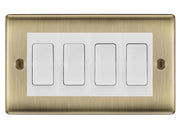 BG Nexus Antique Brass 4-Gang Light Switch 3x 2-Way + 1x Intermediate – White Inserts by British General (BG-Nexus-AB-4G-Combo-1x INT-3x 2WAY-WH)
