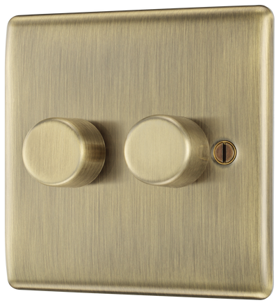 BG NAB82 Antique Brass Trailing Edge Double Dimmer Switch 2 Gang 2 Way LED