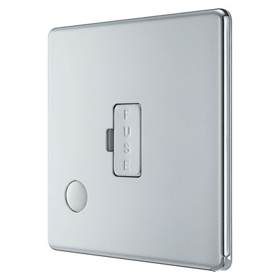 BG Screwless Polished Chrome 13A Unswitched Spur + Cable Outlet FPC55 with 35mm Steel Back Box