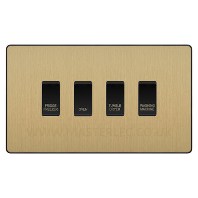 BG Evolve Satin Brass Custom Appliance Grid Switch 4 Gang Screwlessc
