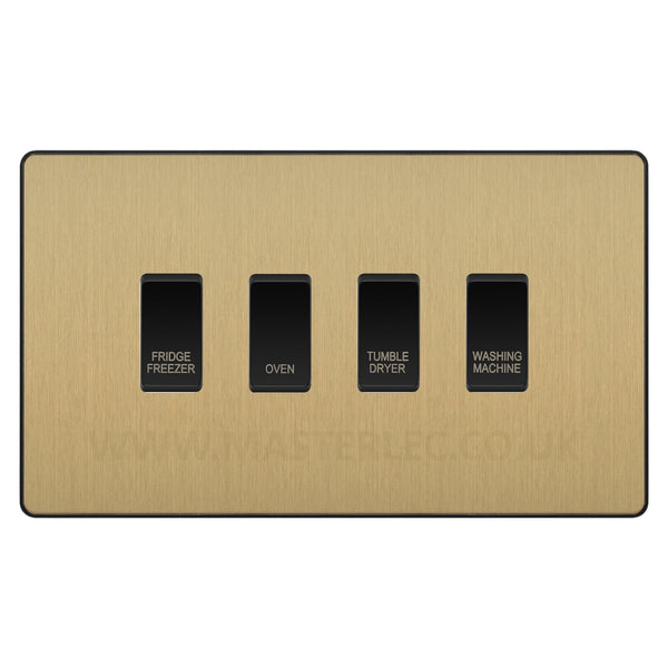 BG Evolve Satin Brass Custom Appliance Grid Switch 4 Gang Screwlessc