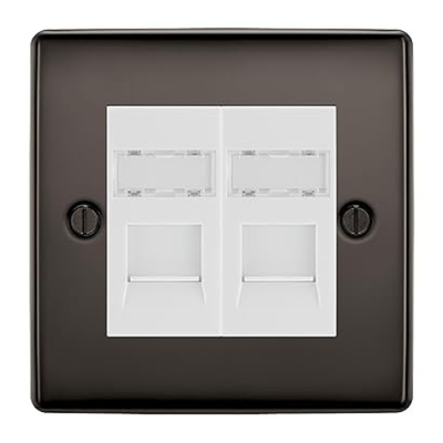 BG Nexus Metal Black Nickel 2 Gang RJ45 Data Socket NBNRJ452W White Inserts by British General
