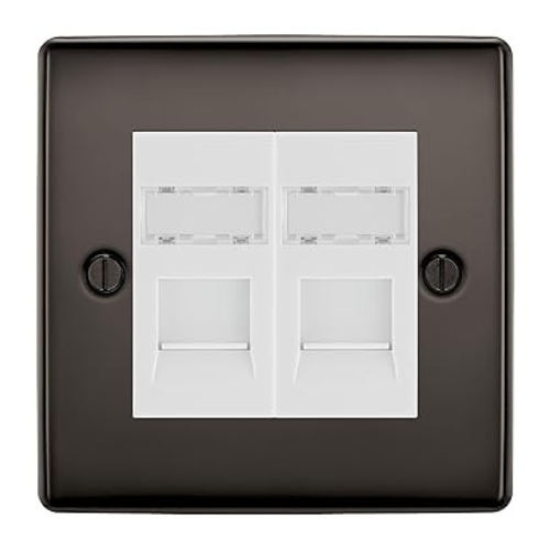 BG Nexus Metal Black Nickel 2 Gang RJ45 Data Socket NBNRJ452W White Inserts