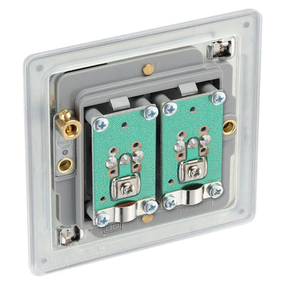 BG Screwless Brushed Steel Double Co-Axial Socket FBS61 with 25mm Steel Back Box