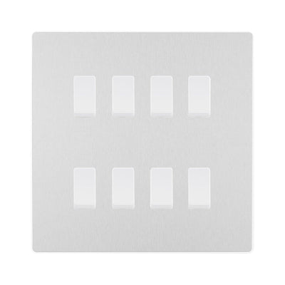 BG Evolve Brushed Steel 8-Gang Intermediate Light Switch | Screwless Design + Back Box by British General (BG-EVOLVE-BS-8G-CUSTOM-8x-INT-SWITCH)