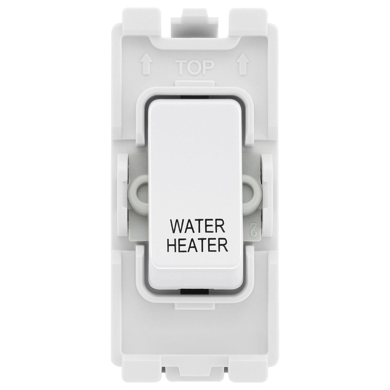 BG Evolve White RRWHPCDW 20A DP Appliance Grid Switch Labelled Water Heater