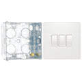 BG Evolve Pearlescent White 20A 16AX 2-Way Triple Light Switch PCDCL43W with 35mm Steel Back Box