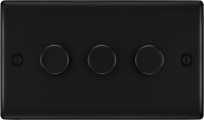 BG NFB83 Nexus Metal Matt Black 3 Gang 200W 2 Way Push On-Off Intelligent LED Dimmer Switch by British General (BG-NFB83)