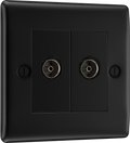 BG NFB63 Nexus Metal Matt Black Isolated Double TV Aerial Socket - Black Insert