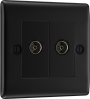 BG NFB63 Nexus Metal Matt Black Isolated Double TV Aerial Socket - Black Insert by British General (BG-NFB63-Shopify-SA_1)