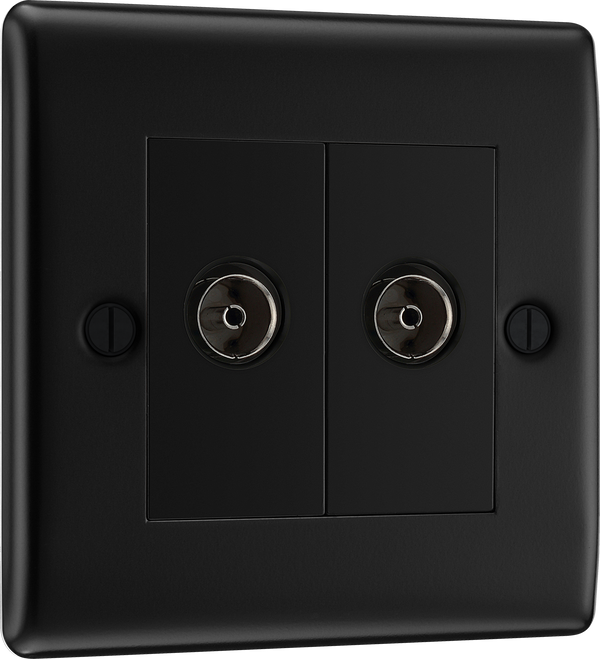 BG NFB63 Nexus Metal Matt Black Isolated Double TV Aerial Socket - Black Insert