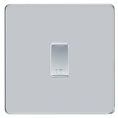 BG Screwless Polished Chrome 1 Gang Engraved Custom Labelled Appliance Grid Switch by British General (BG-SCREWLES-POLISHED-CHROME-CUSTOM-1GANG)