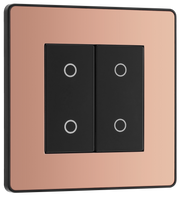 BG Evolve PCDCPTDS2B Polished Copper 2 Gang 200W Trailing Edge Secondary Touch Dimmer - Black Insert by British General (BG-PCDCPTDS2B-Shopify-SA_1)