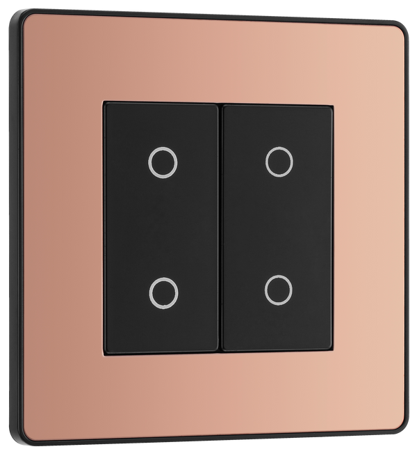  PCDCPTDS2B Front - This Evolve Polished Copper double secondary trailing edge touch dimmer allows you to control your light levels and set the mood.