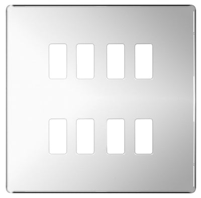 BG Nexus GFPC8 Grid Chrome SCREWLESS 8 Gang Front Plate by British General (BG-GFPC8-1)